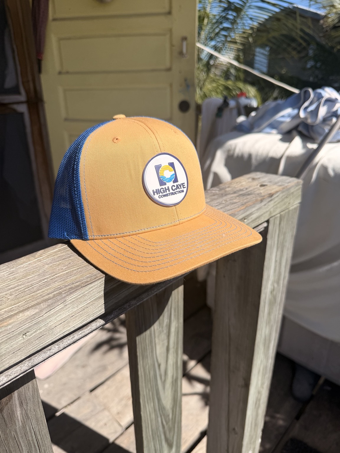 High Caye Construction hat with the company patch